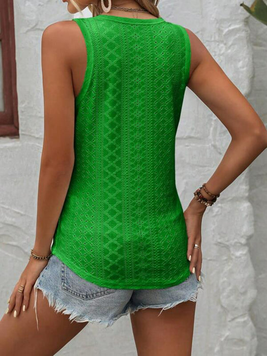 Embroidery Button Pattern Tank Top