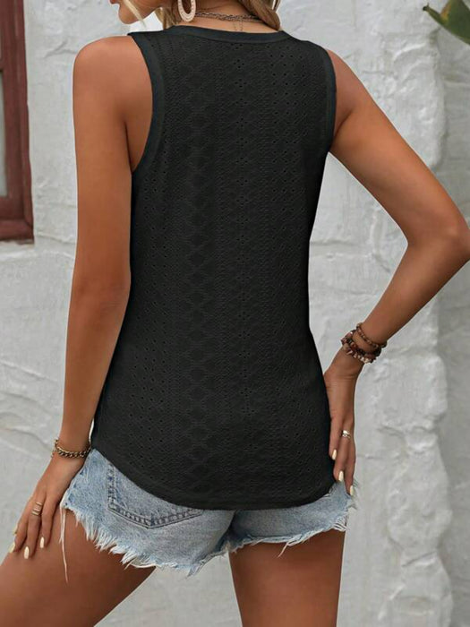 Embroidery Button Pattern Tank Top