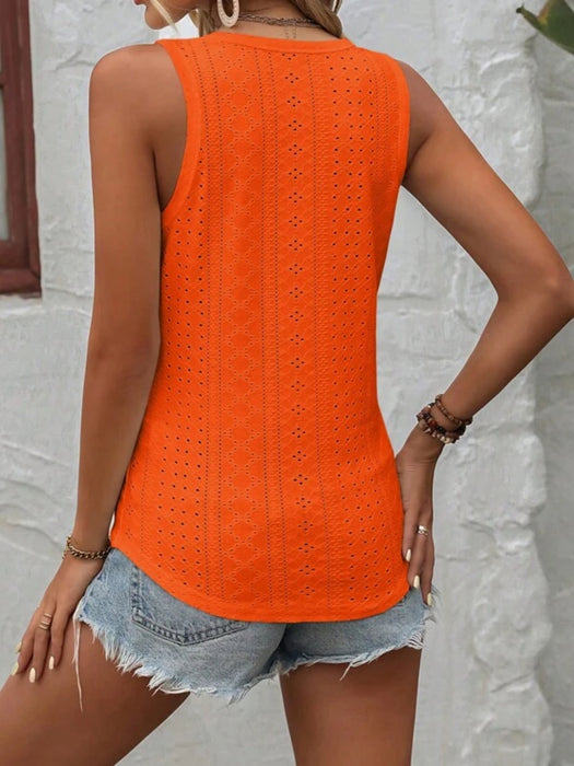 Embroidery Button Pattern Tank Top