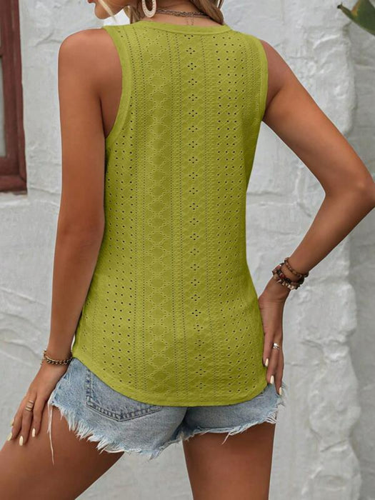 Embroidery Button Pattern Tank Top