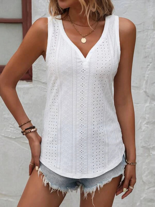 Embroidery Button Pattern Tank Top