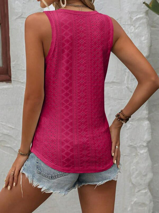 Embroidery Button Pattern Tank Top