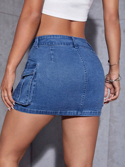 Flap Pocket Denim Skirt