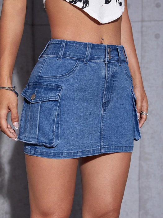 Flap Pocket Denim Skirt