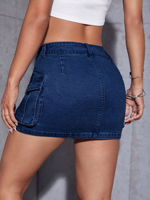 Flap Pocket Denim Skirt