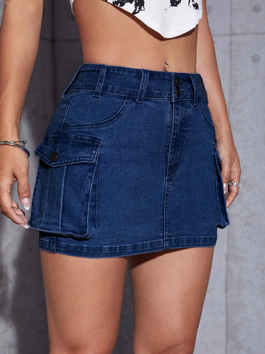 Flap Pocket Denim Skirt