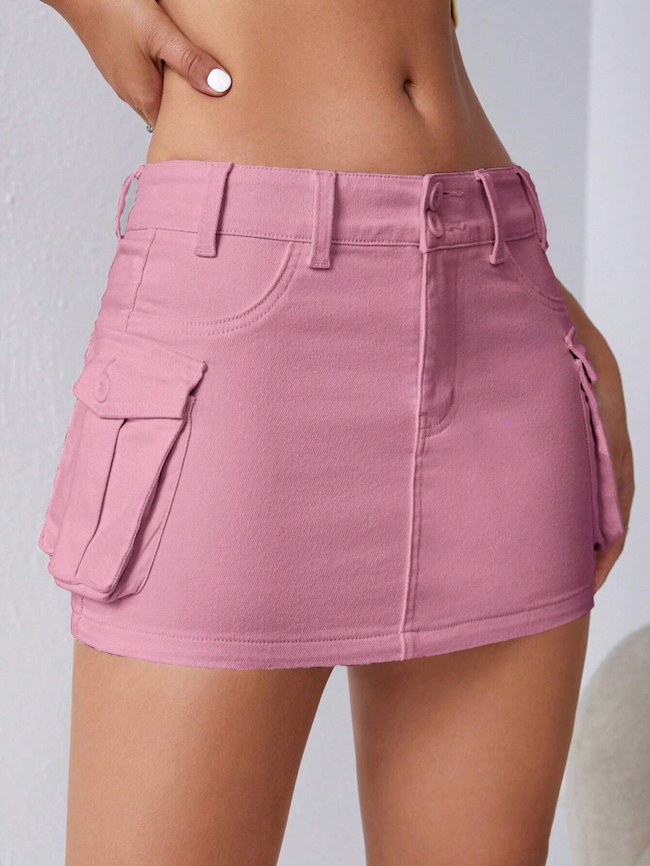Flap Pocket Denim Mini Skirt