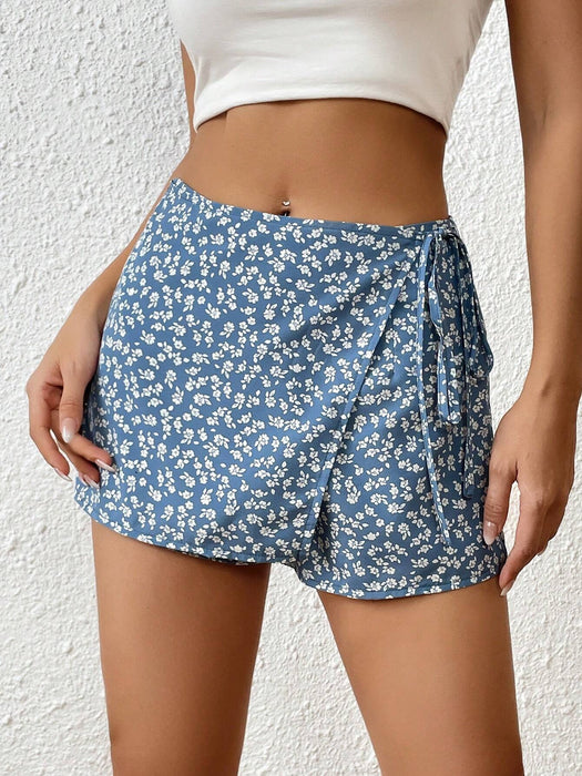 Floral Print Wrap Hem Casual Short