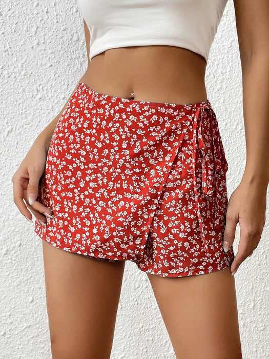 Floral Print Wrap Hem Casual Short