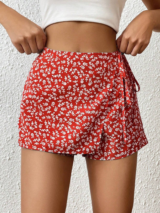 Floral Print Wrap Hem Casual Short