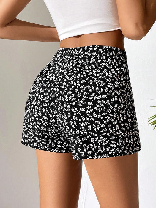 Floral Print Wrap Hem Casual Short