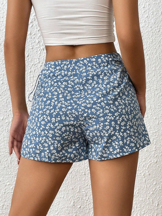 Floral Print Wrap Hem Casual Short