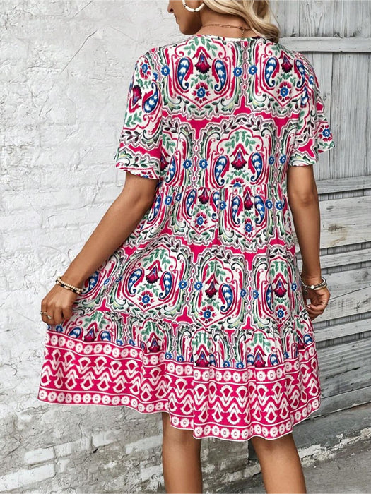 Floral Print Tie Neck Dress