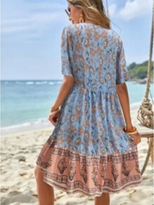 Floral Print Tie Neck Dress