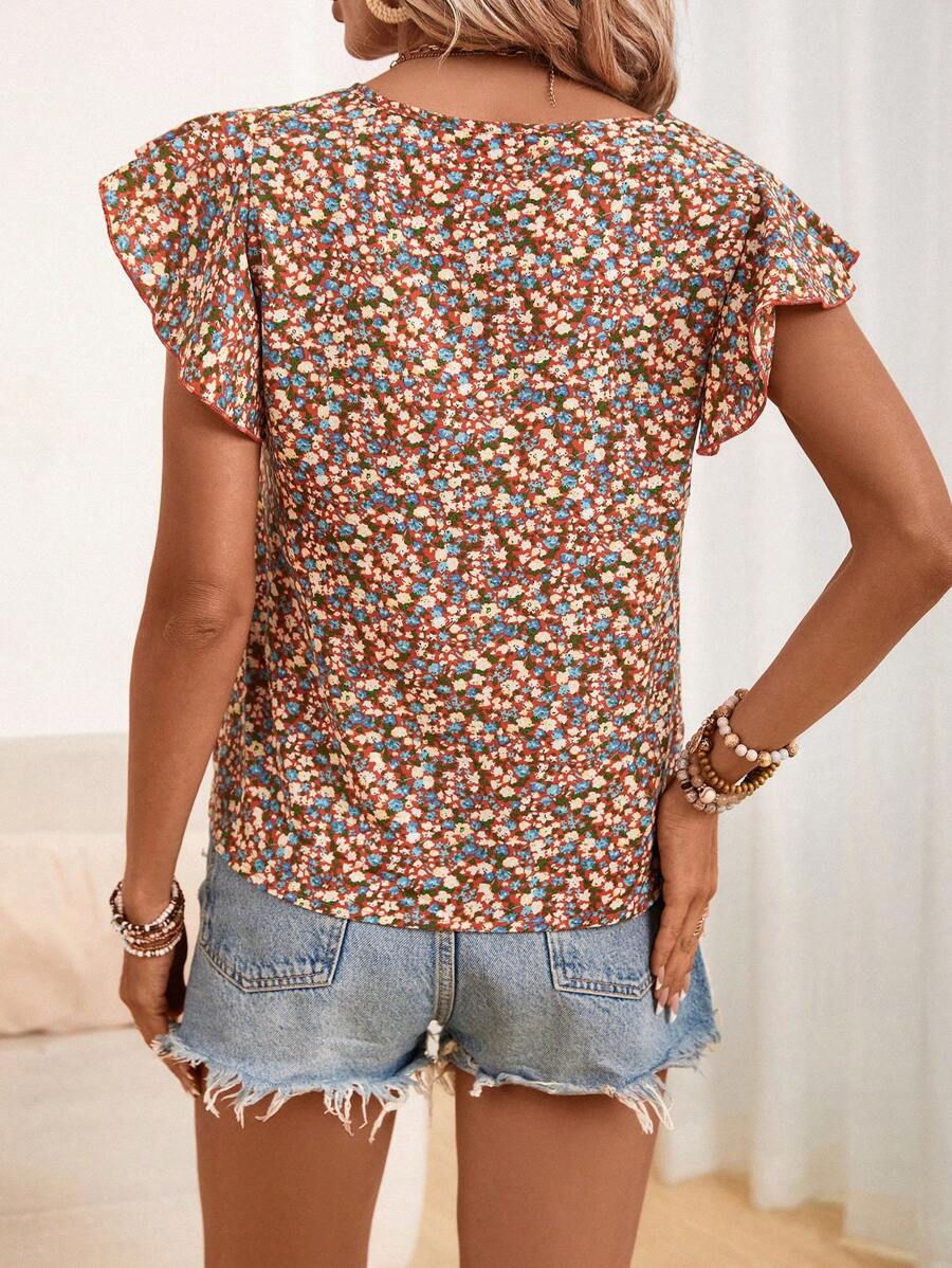 Floral Printed Butterfly Sleeve Blouse