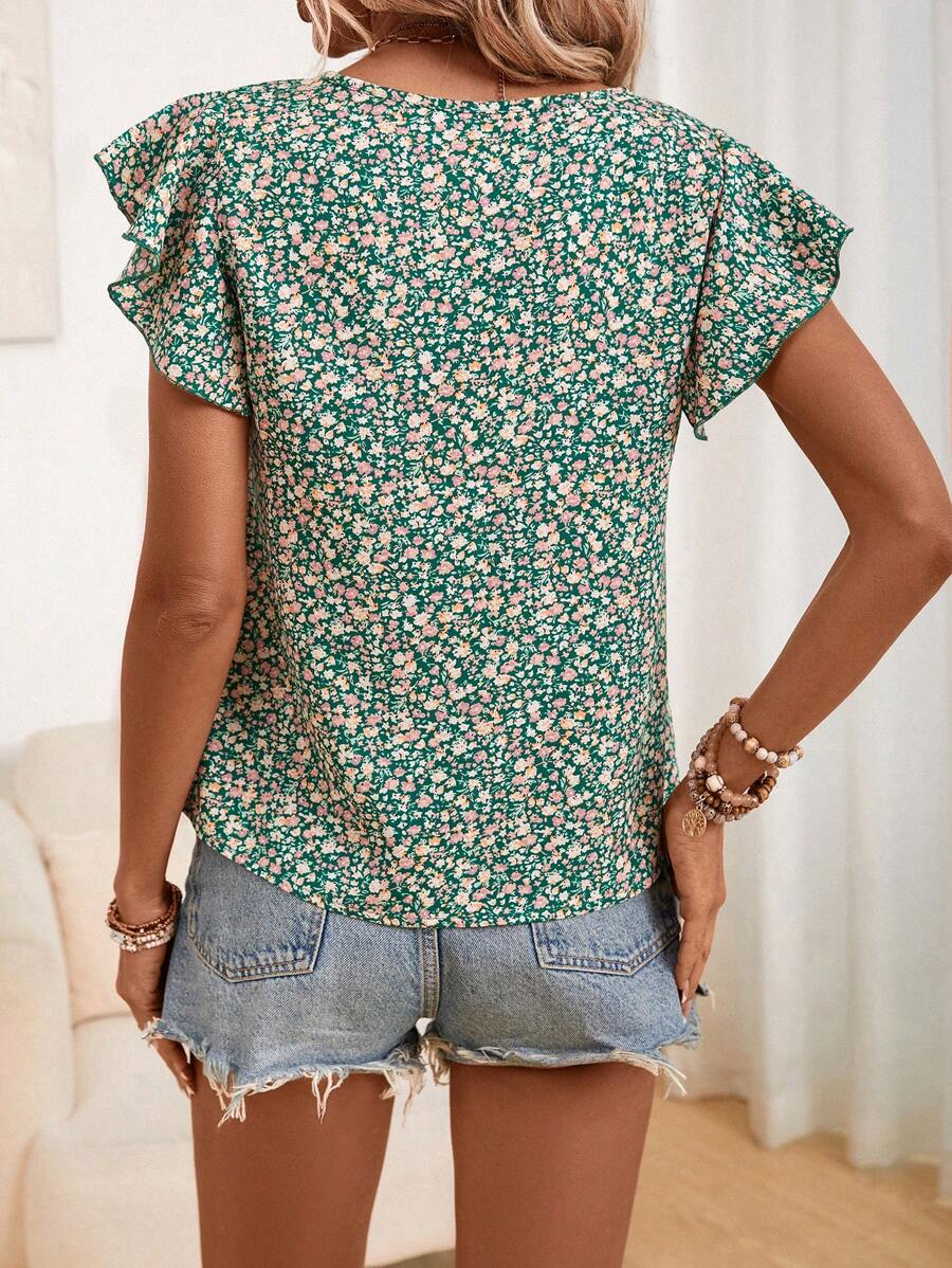 Floral Printed Butterfly Sleeve Blouse