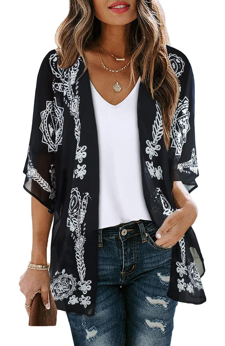 Floral Puff Sleeve Kimono Cardigan