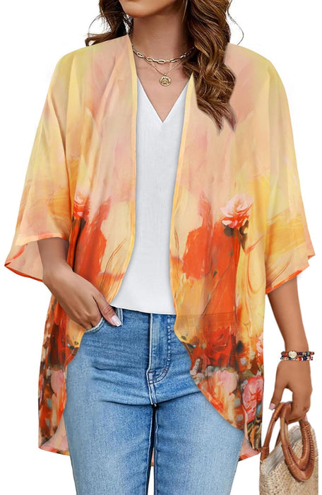 Floral Puff Sleeve Kimono Cardigan