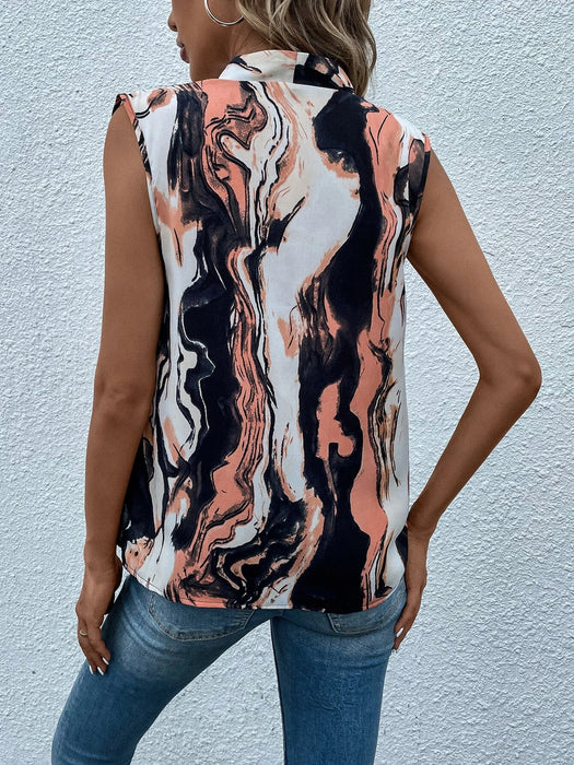 Graphic Print V Neck Sleeveless Blouse