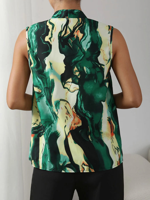 Graphic Print V Neck Sleeveless Blouse