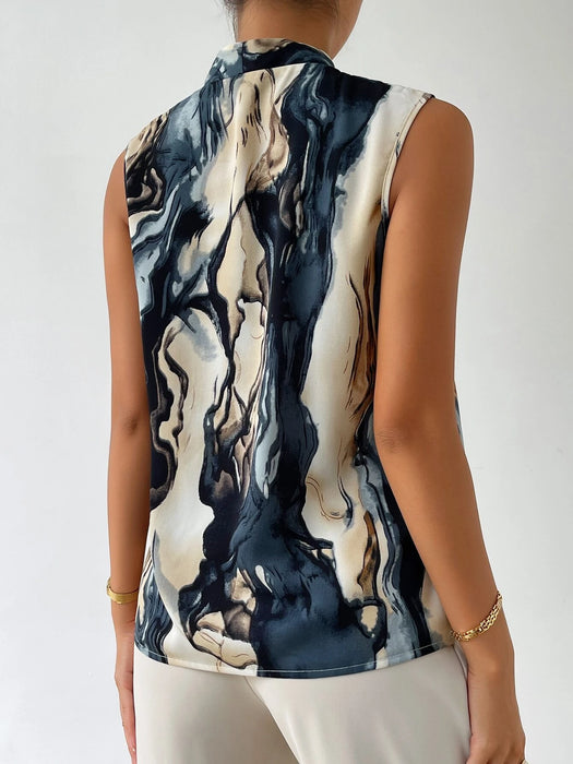 Graphic Print V Neck Sleeveless Blouse