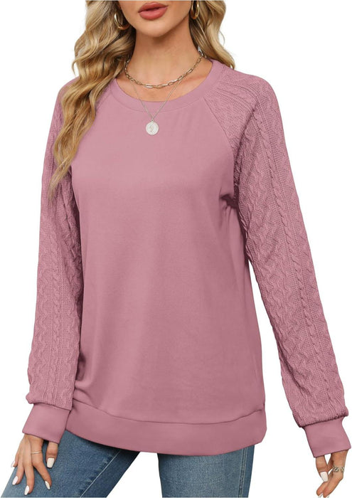 Lightweight Women Crewneck Cable Knit Sweatshirt