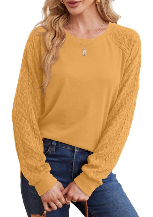 Lightweight Women Crewneck Cable Knit Sweatshirt