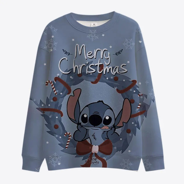 Cartoon Printed Christmas Theme Sweatshirt