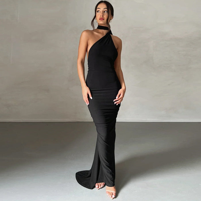 Oblique Backless Maxi Dress