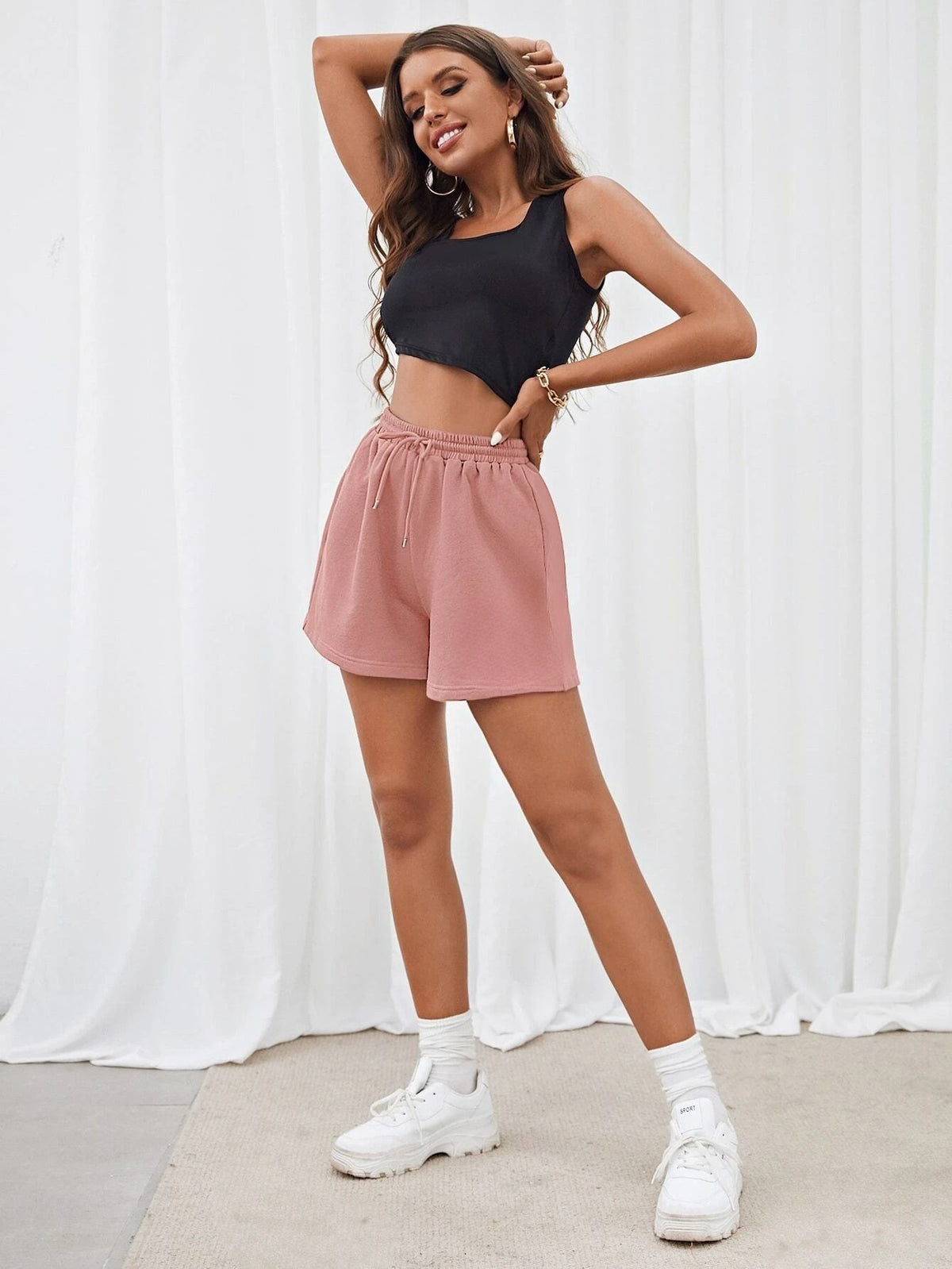 Patched Detail Letter Pattern Shorts