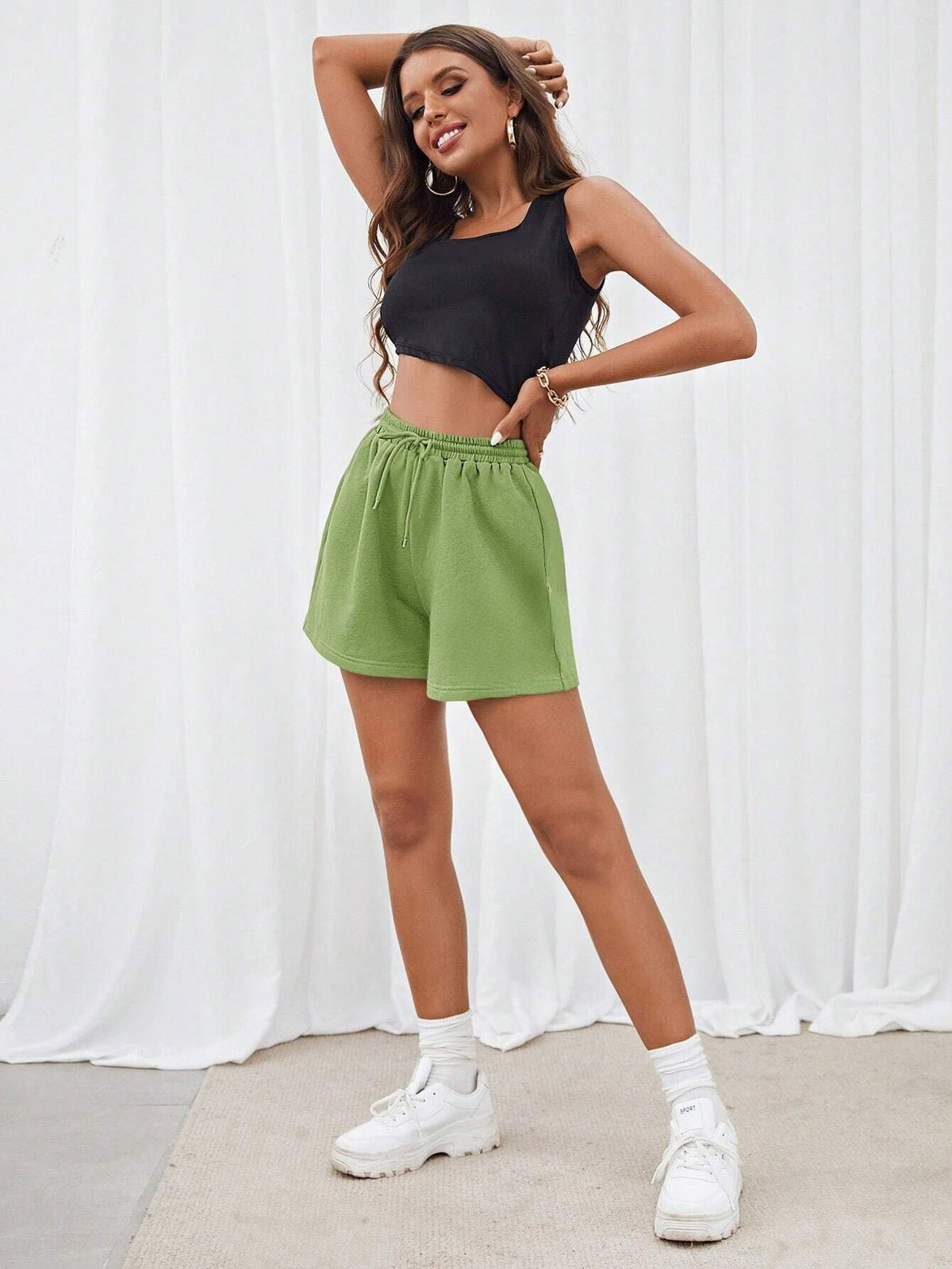 Patched Detail Letter Pattern Shorts