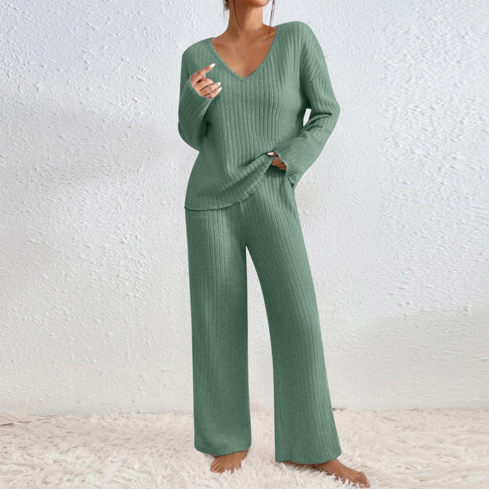 Pullover Ribbed Knit Lounge Set And Pants Matching Set