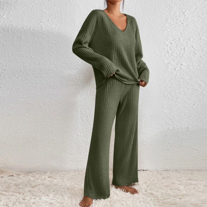 Pullover Ribbed Knit Lounge Set And Pants Matching Set