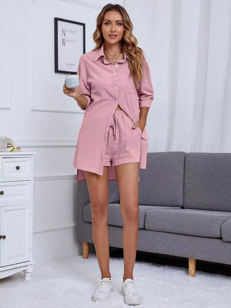 Regular Fit Shorts And Collar Blouse