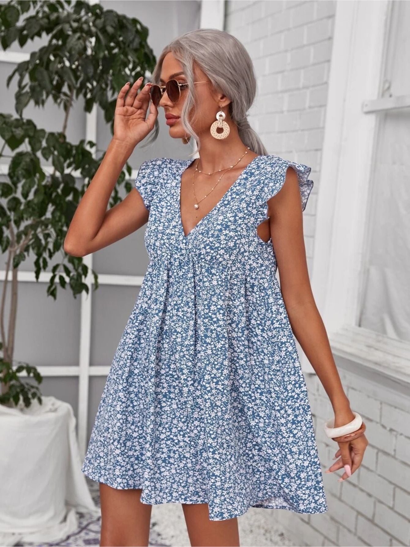 Ruffle Armhole Floral Dress