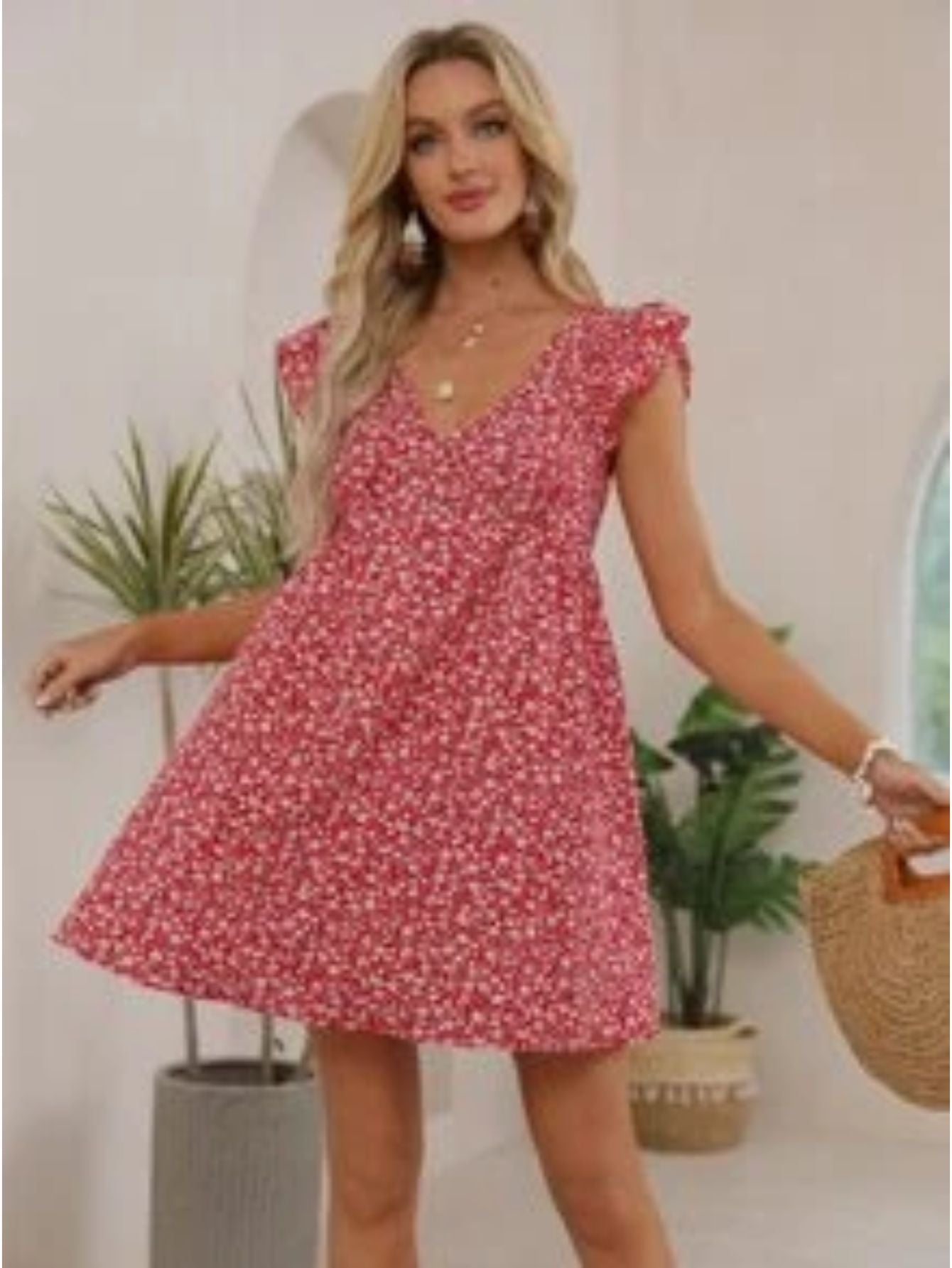 Ruffle Armhole Floral Dress