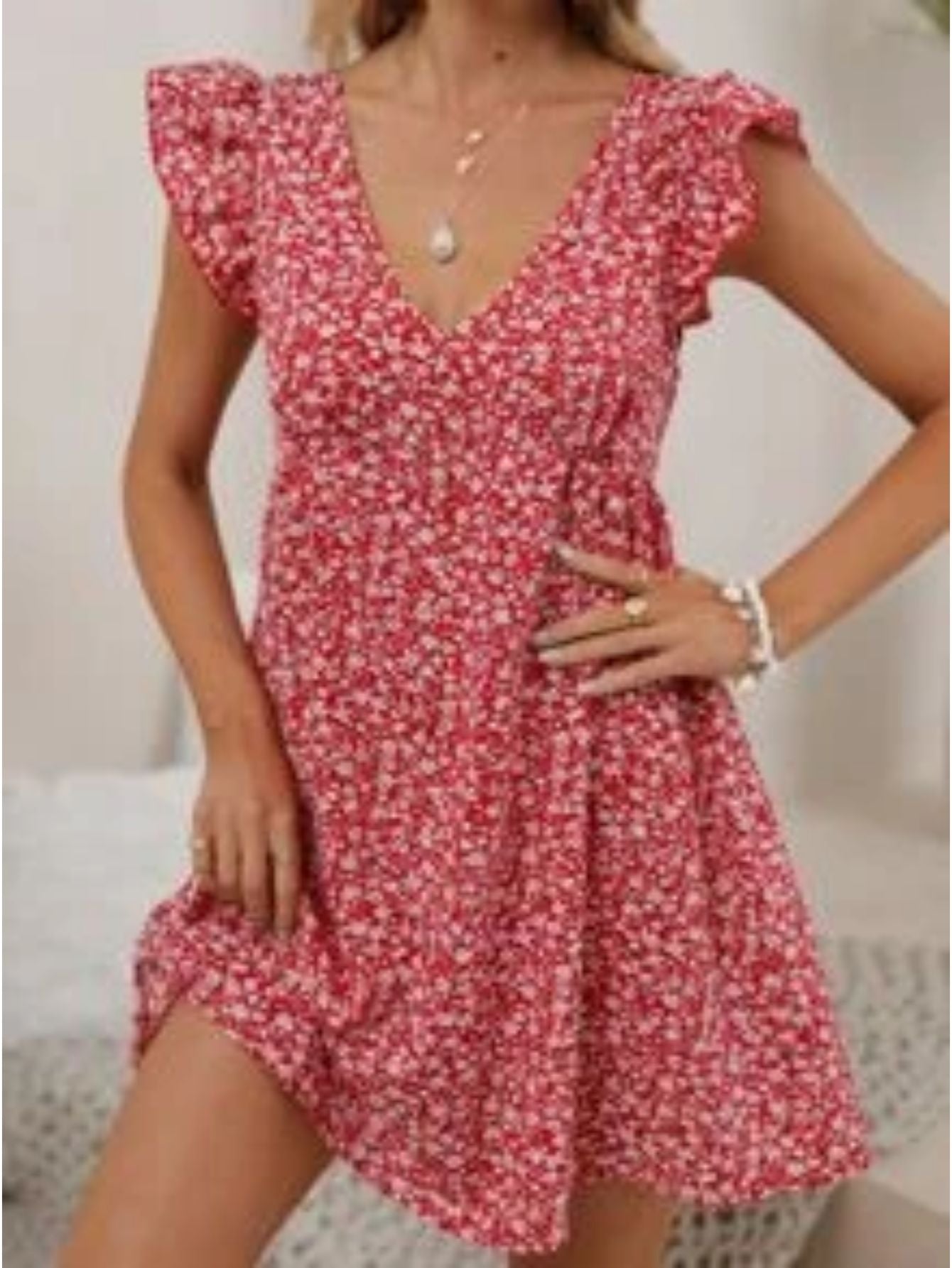 Ruffle Armhole Floral Dress