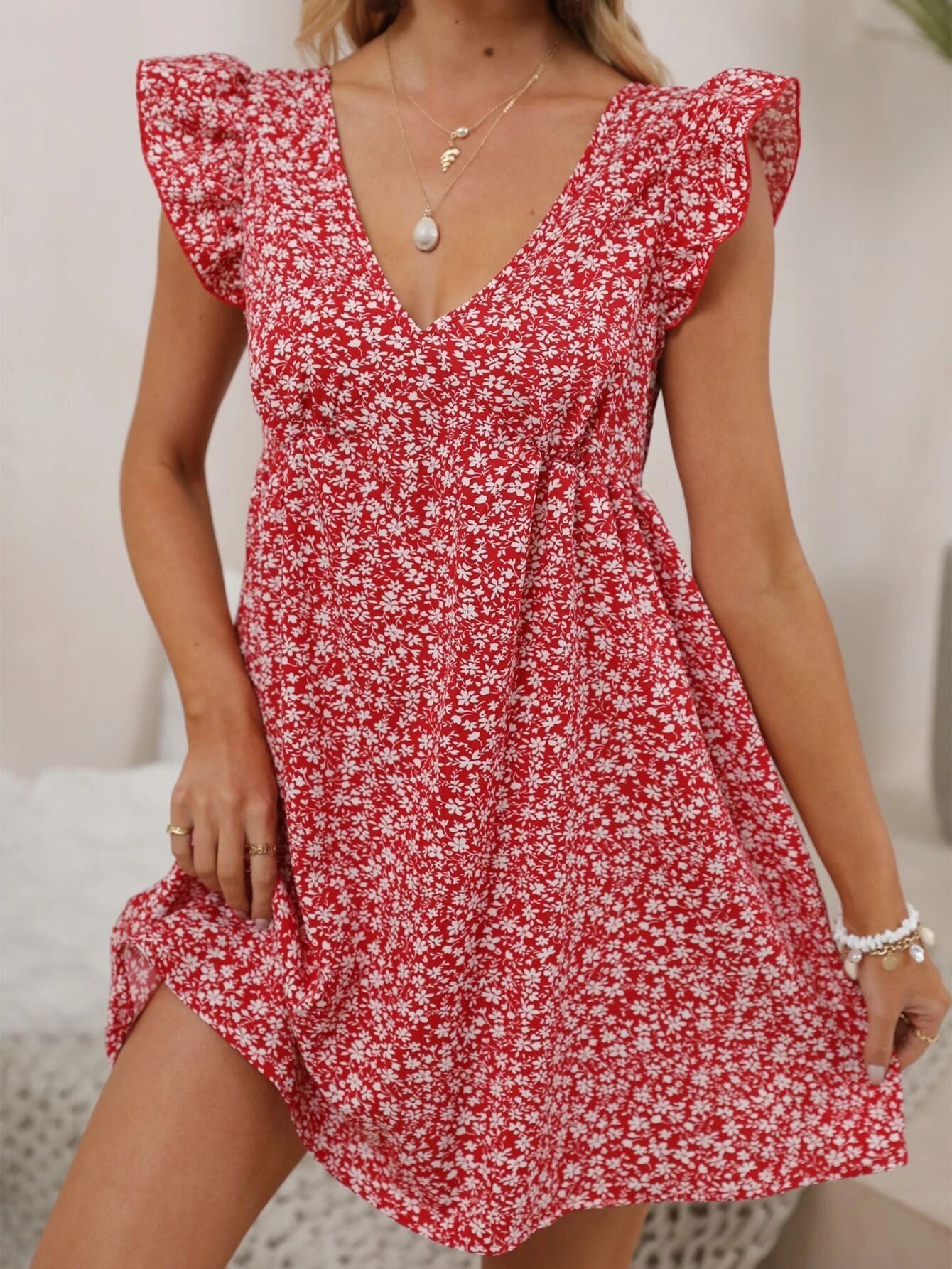 Ruffle Armhole Floral Dress