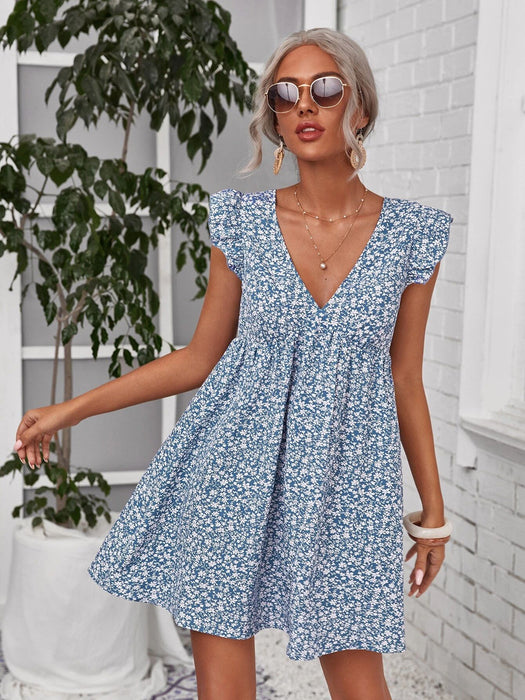 Ruffle Armhole Floral Dress