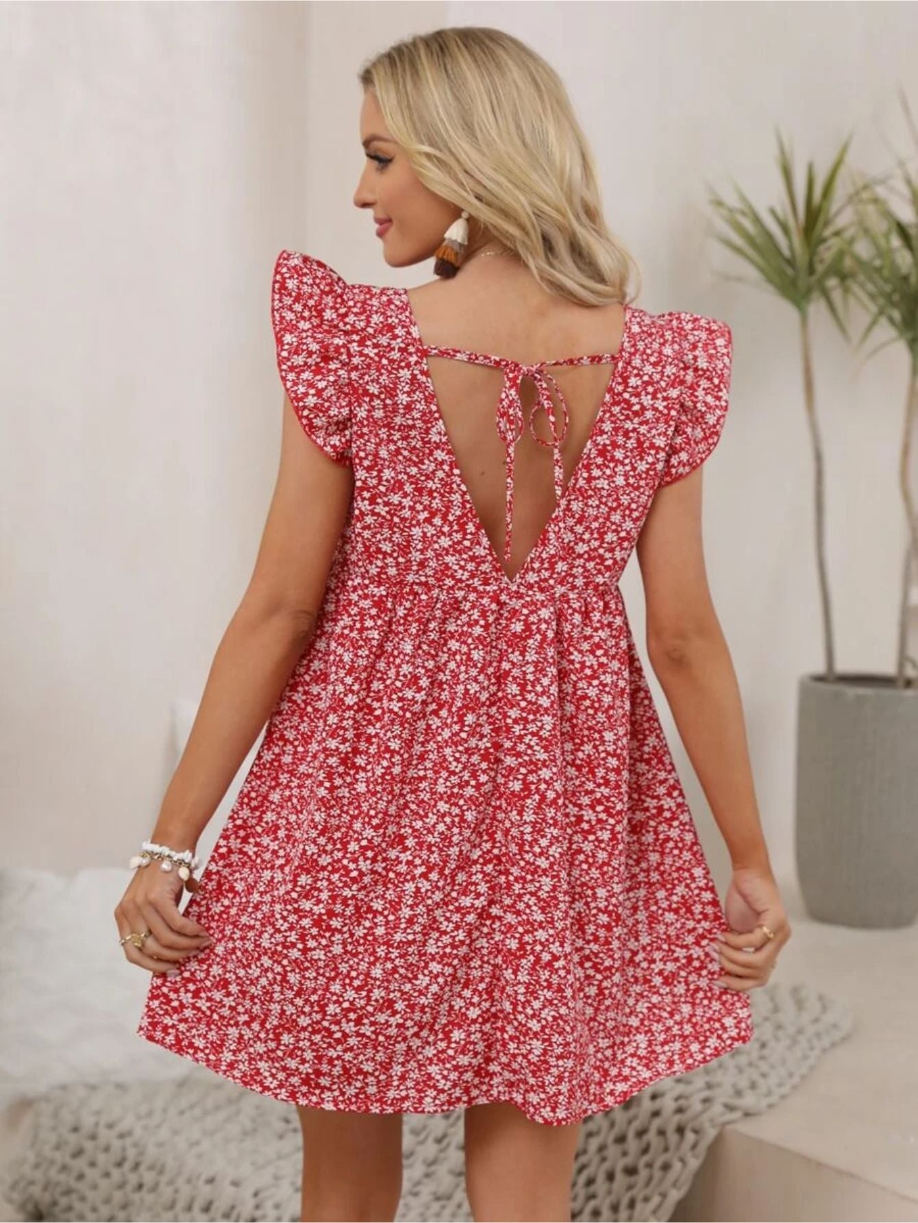 Ruffle Armhole Floral Dress