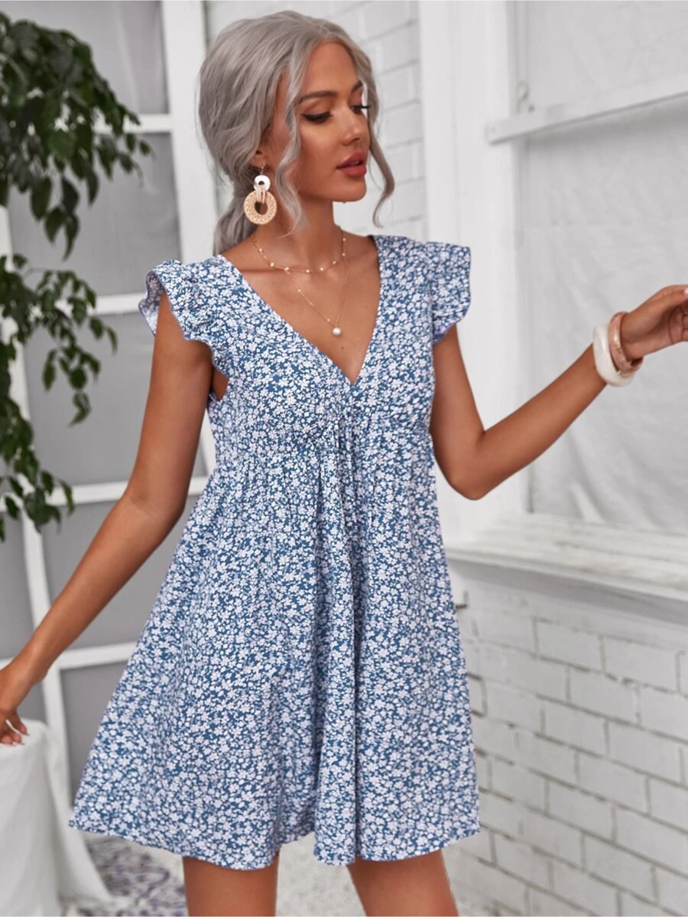 Ruffle Armhole Floral Dress