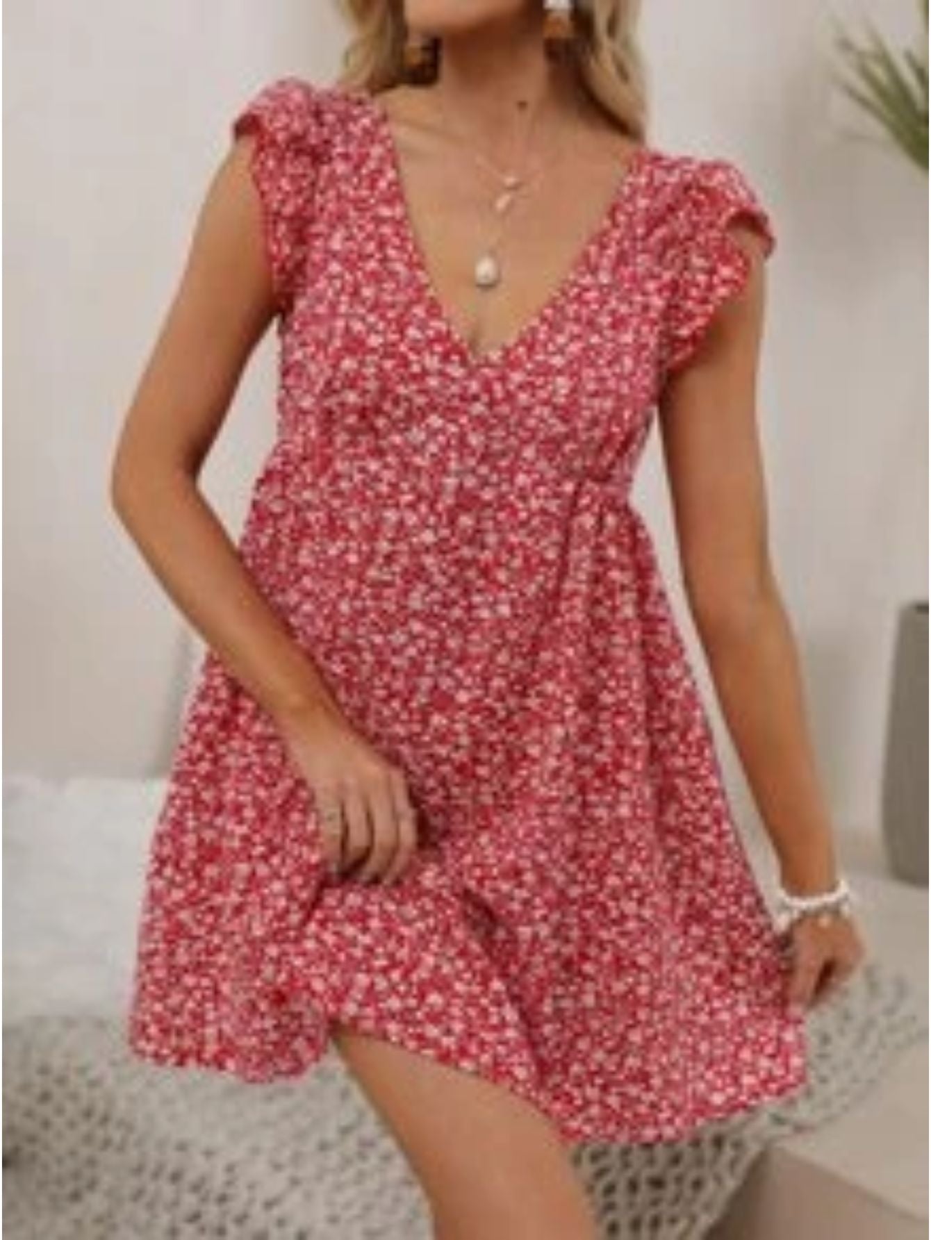 Ruffle Armhole Floral Dress