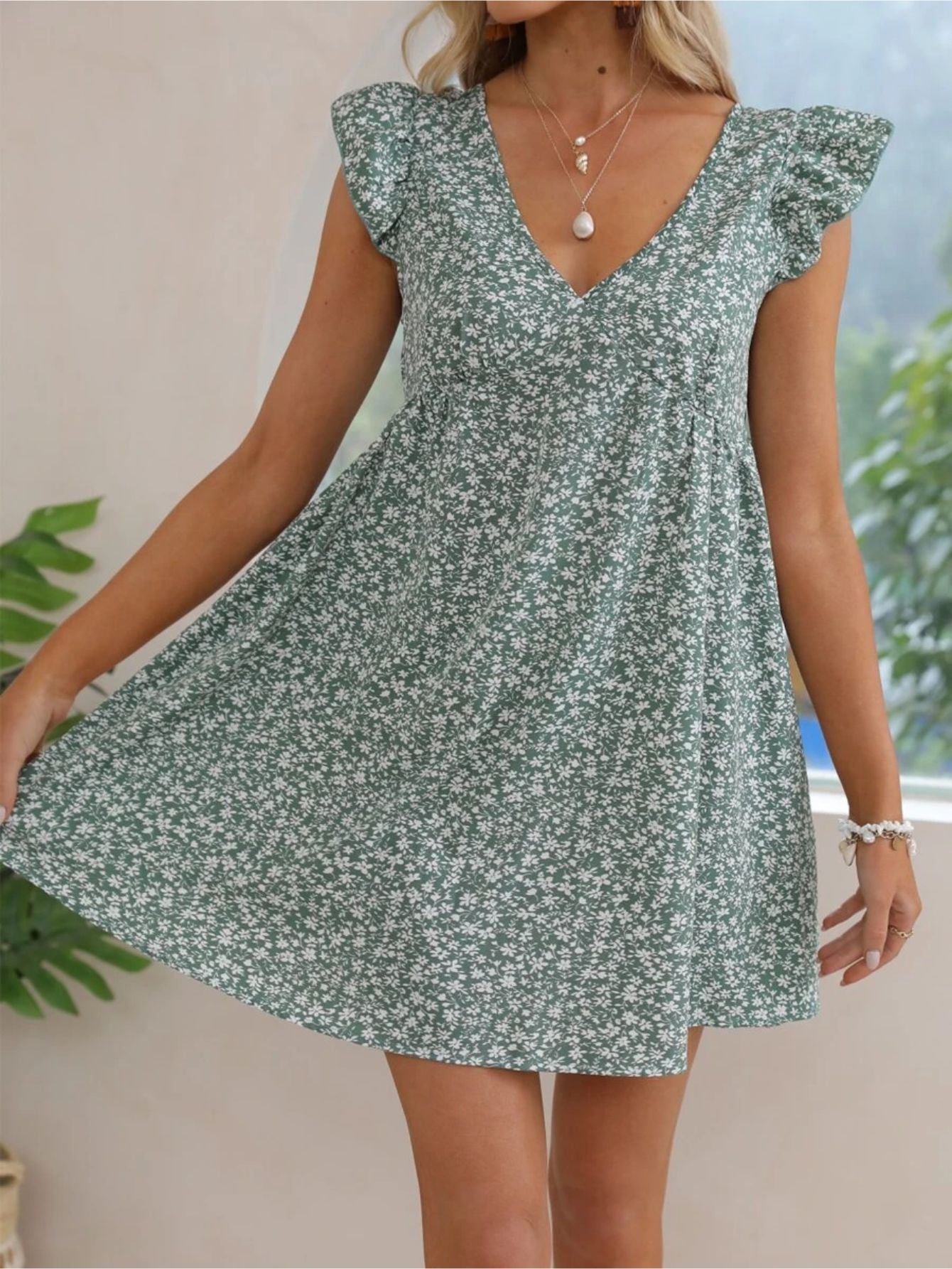 Ruffle Armhole Floral Dress