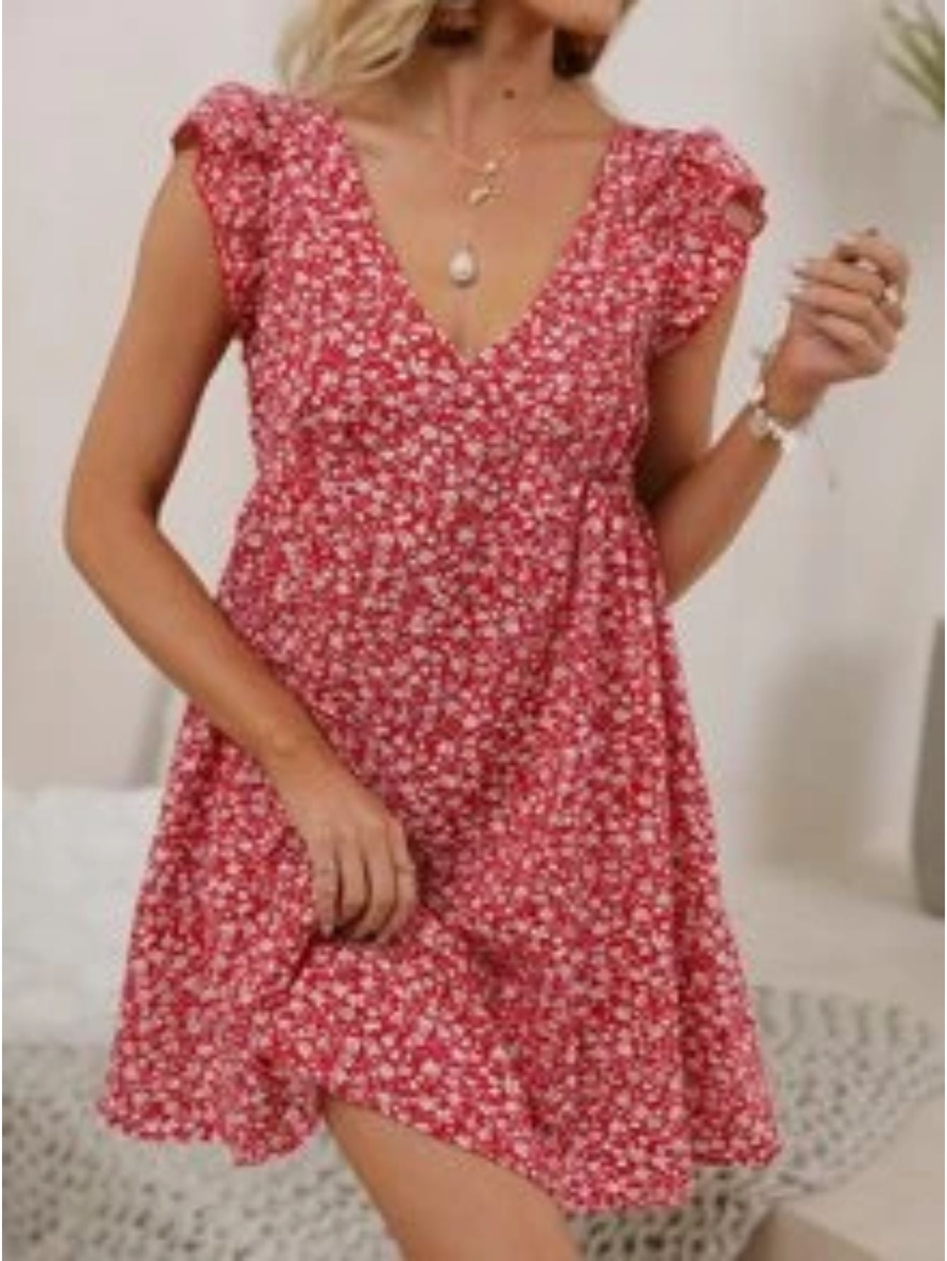 Ruffle Armhole Floral Dress