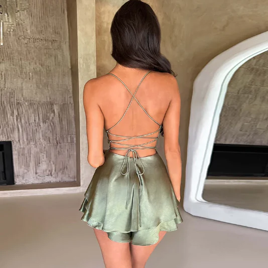 Backless Satin Flair Mini Dress