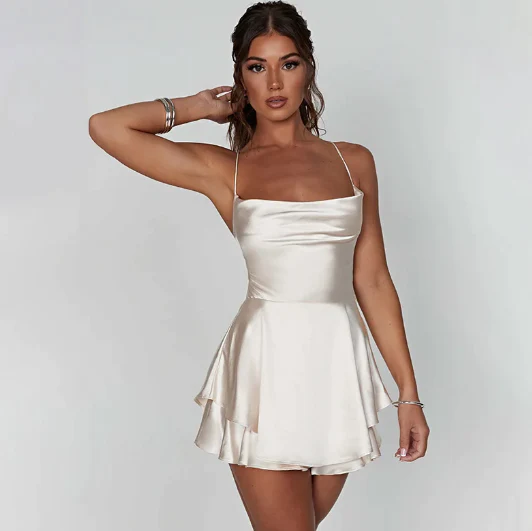 Backless Satin Flair Mini Dress