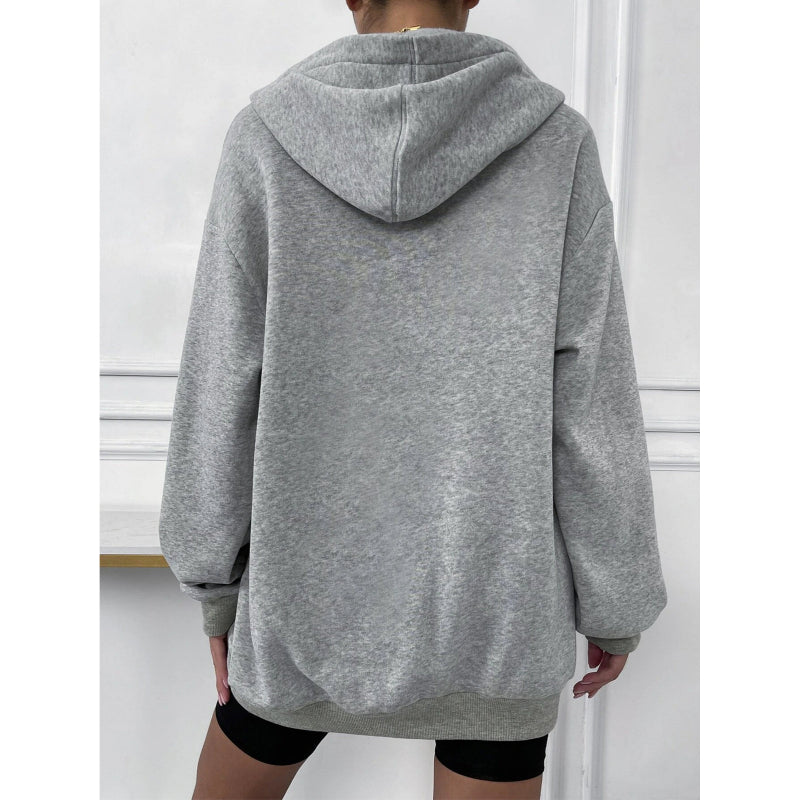 Solid Drop Shoulder Zip Up Thermal Hoodi