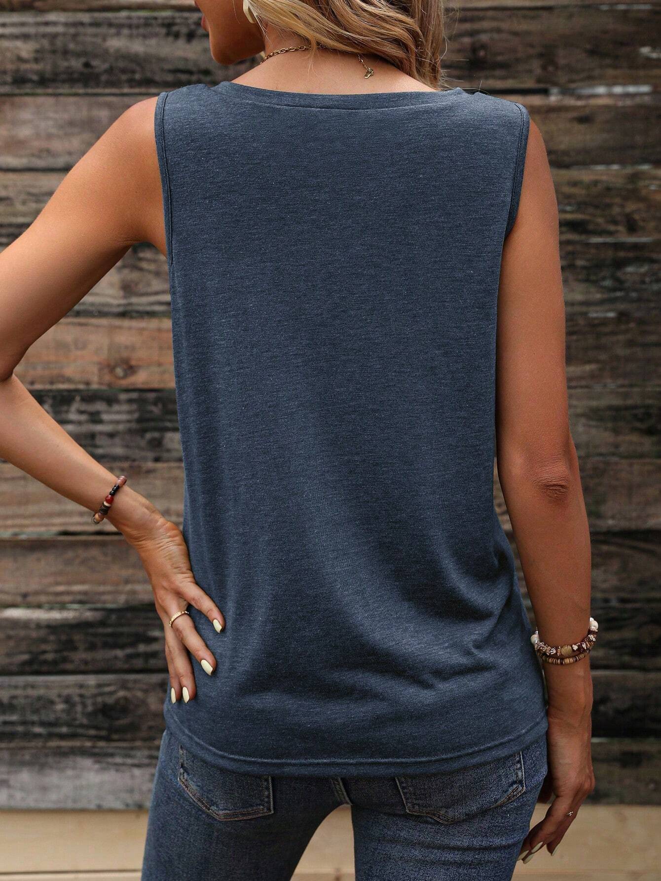 Solid Pocket Patched Tank Top
