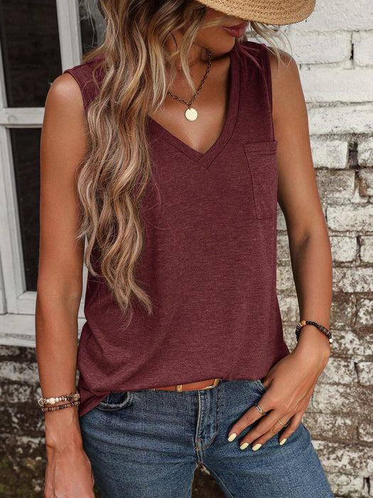 Solid Pocket Patched Tank Top