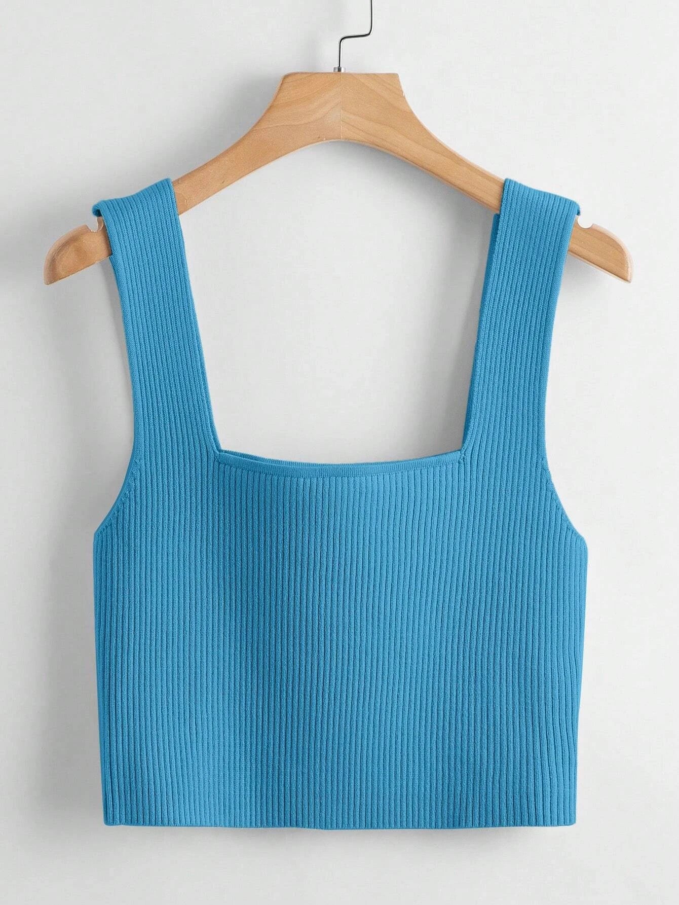 Solid Ribbed Knit Crop Tank Top